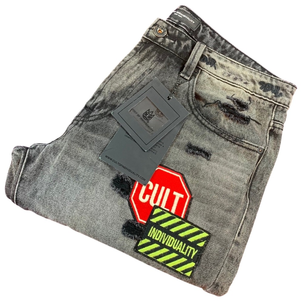 Cult of Individuality Rocker Slim Distressed Patch Jeans Grey 34x33 620A2-RS03H
